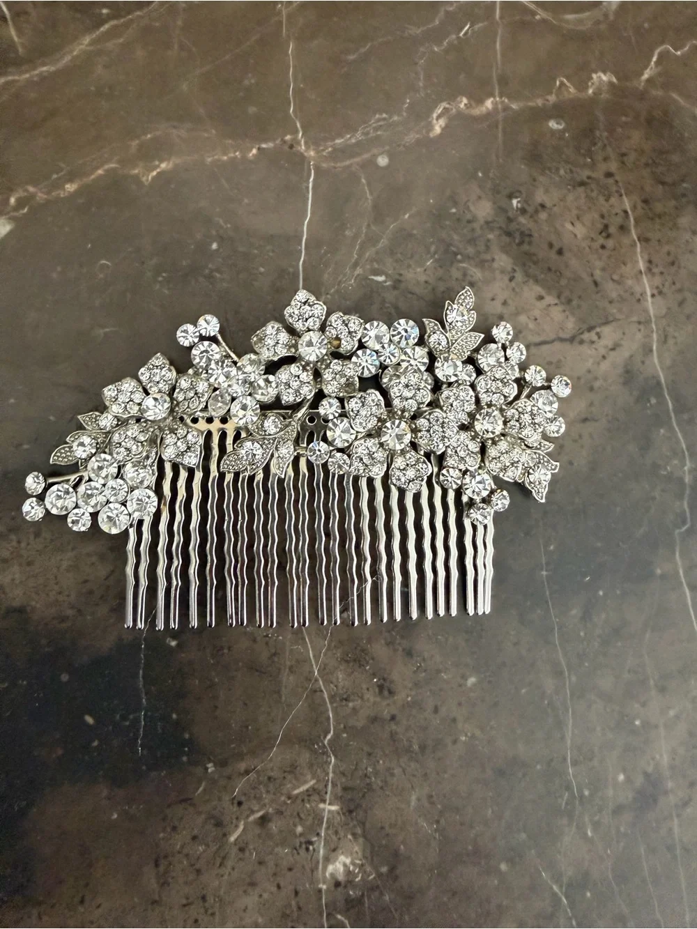 Silver Crystal Floral Hair Comb - Rhinestone Bridal Hairpiece